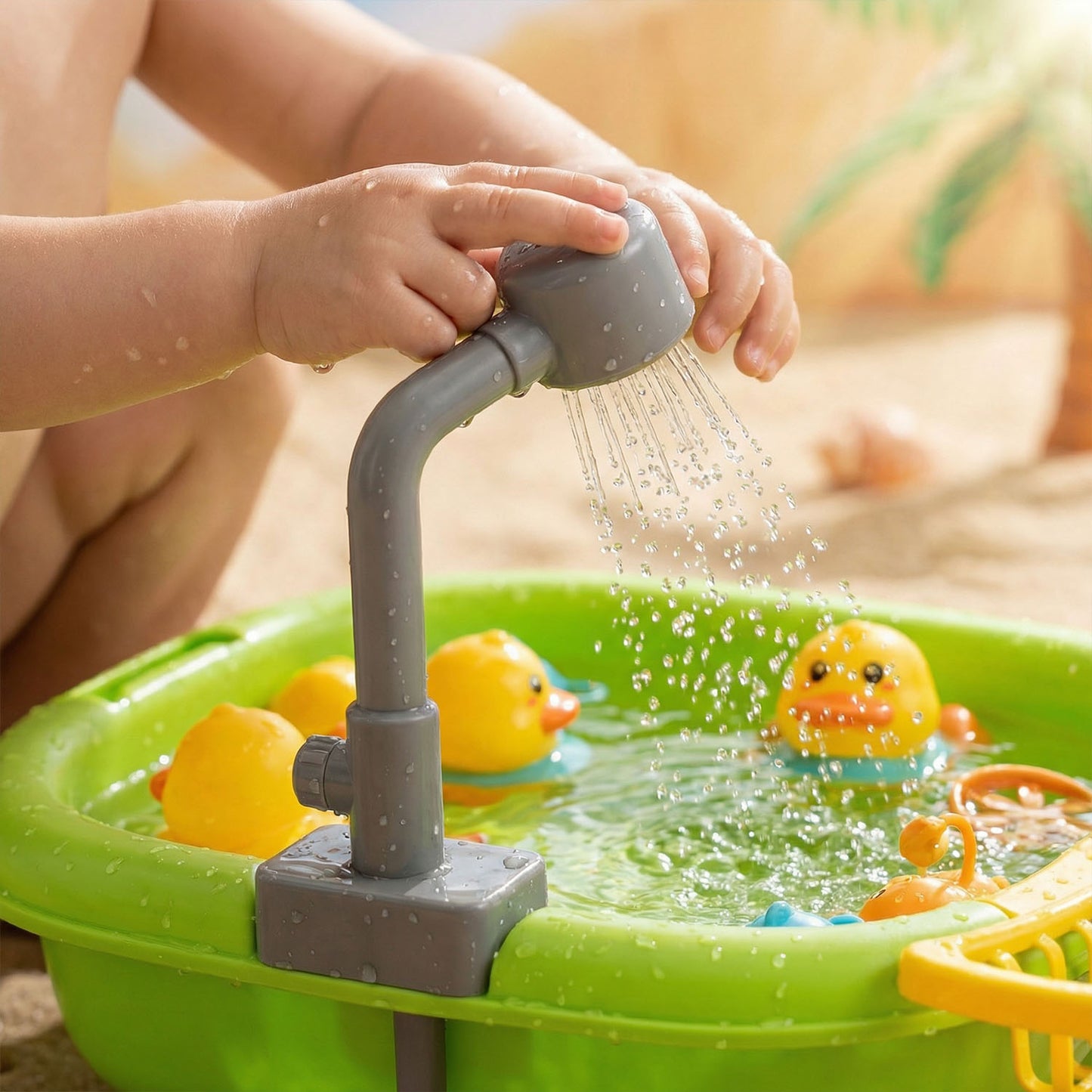 Fun Water Park Baby Bath Water Play Set with Floating Ducks, Slides, Showers and Scoops – 16-Piece Interactive Water Toy for Toddlers and Kids | Qatar
