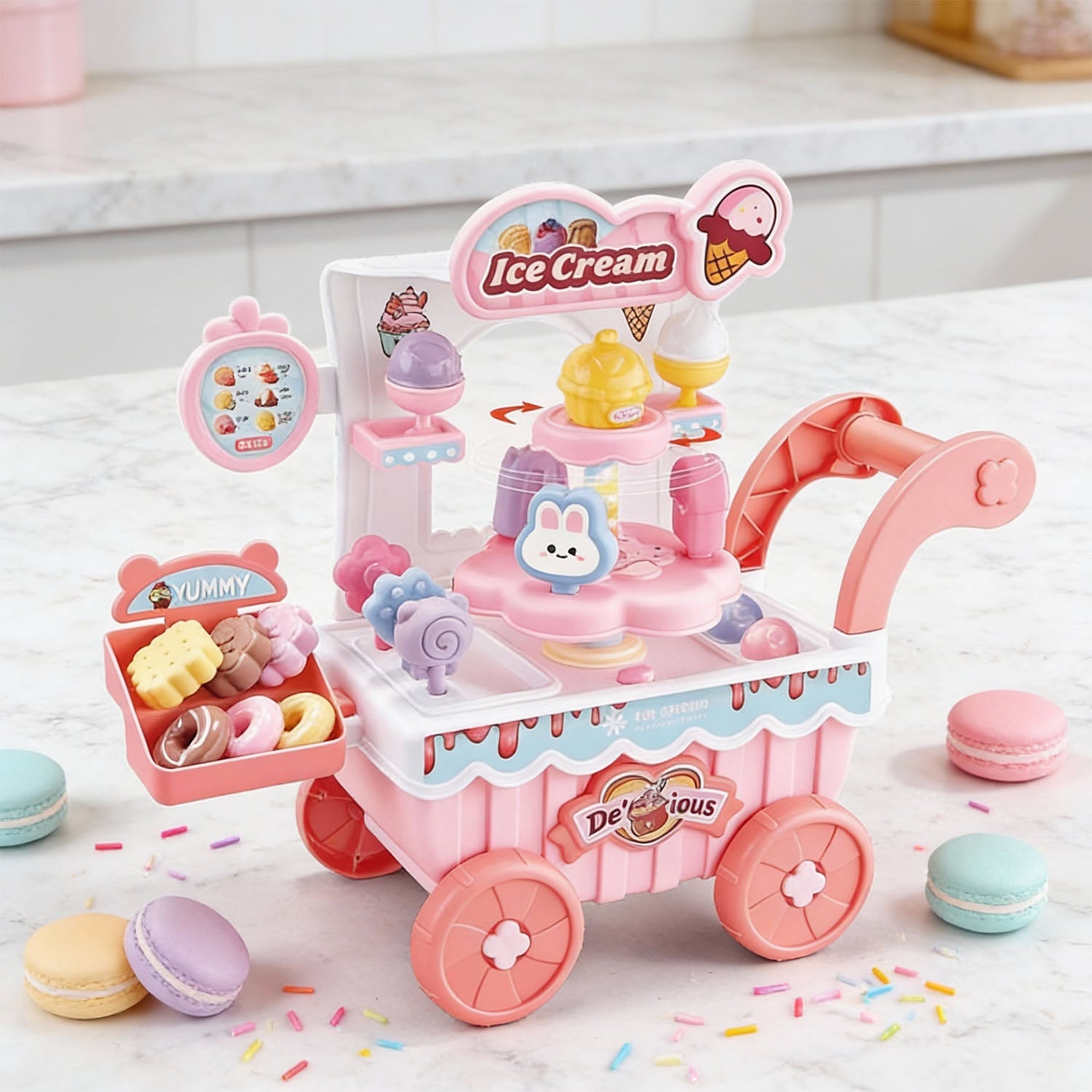 Pretend ice cream shop cart toy for toddlers