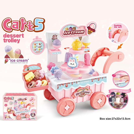 Kids ice cream dessert trolley playset with lights and music

Pretend ice cream shop cart toy for toddlers

Dessert trolley role play toy with rotating display

Kids ice cream cart push toy playset

Ice cream dessert trolley toy for children
