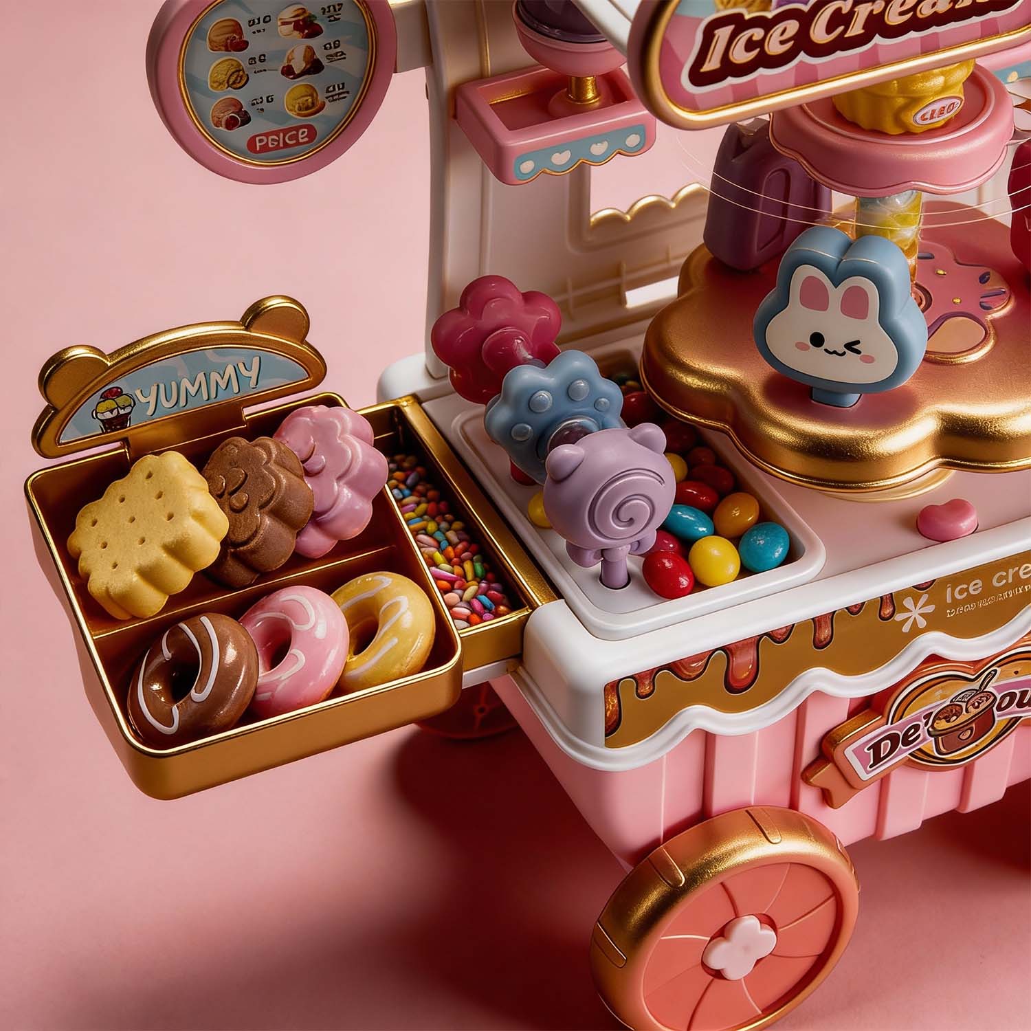 Kids ice cream cart push toy playset