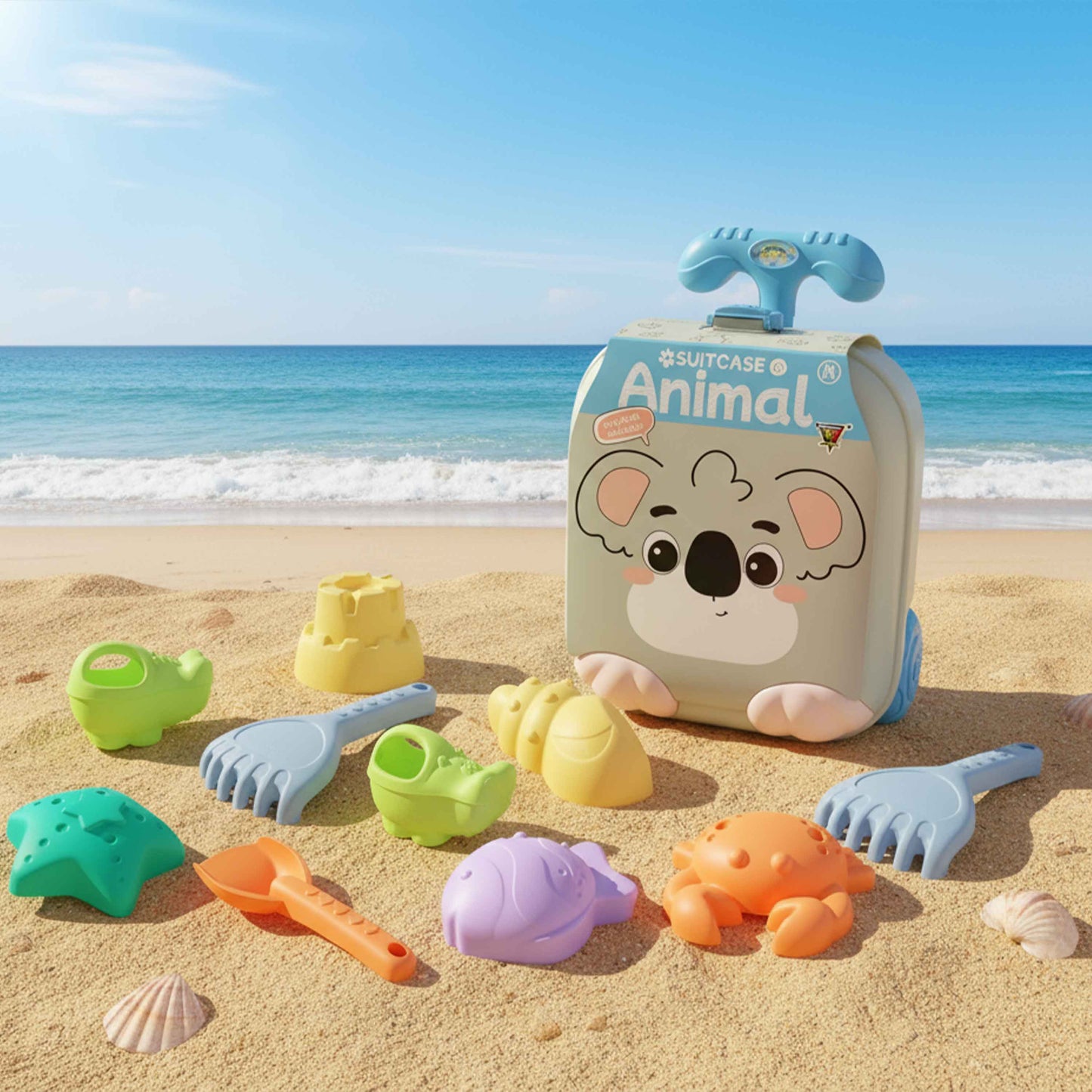 Koala Sand Toy Suitcase Trolley Set – 8pcs (Beach Toys)