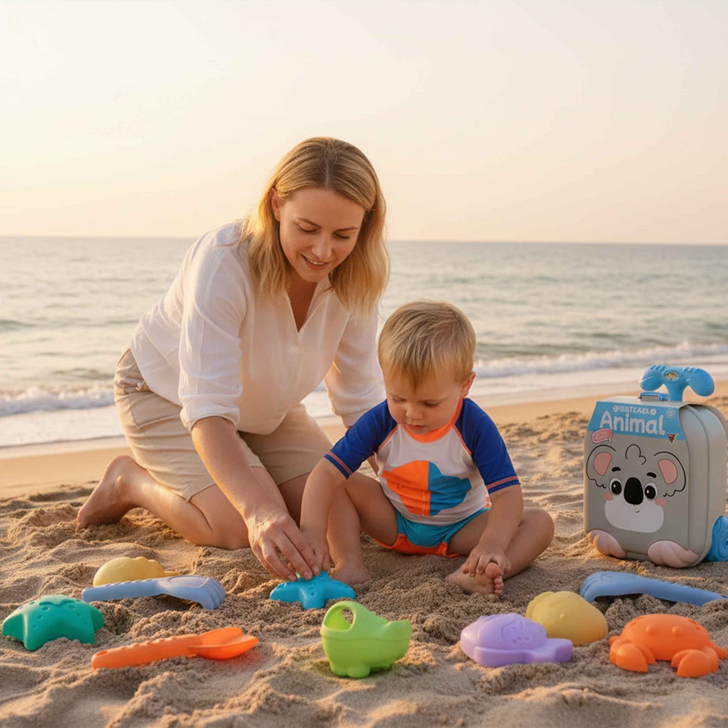 Koala Sand Toy Suitcase Trolley Set – 8pcs (Beach Toys)