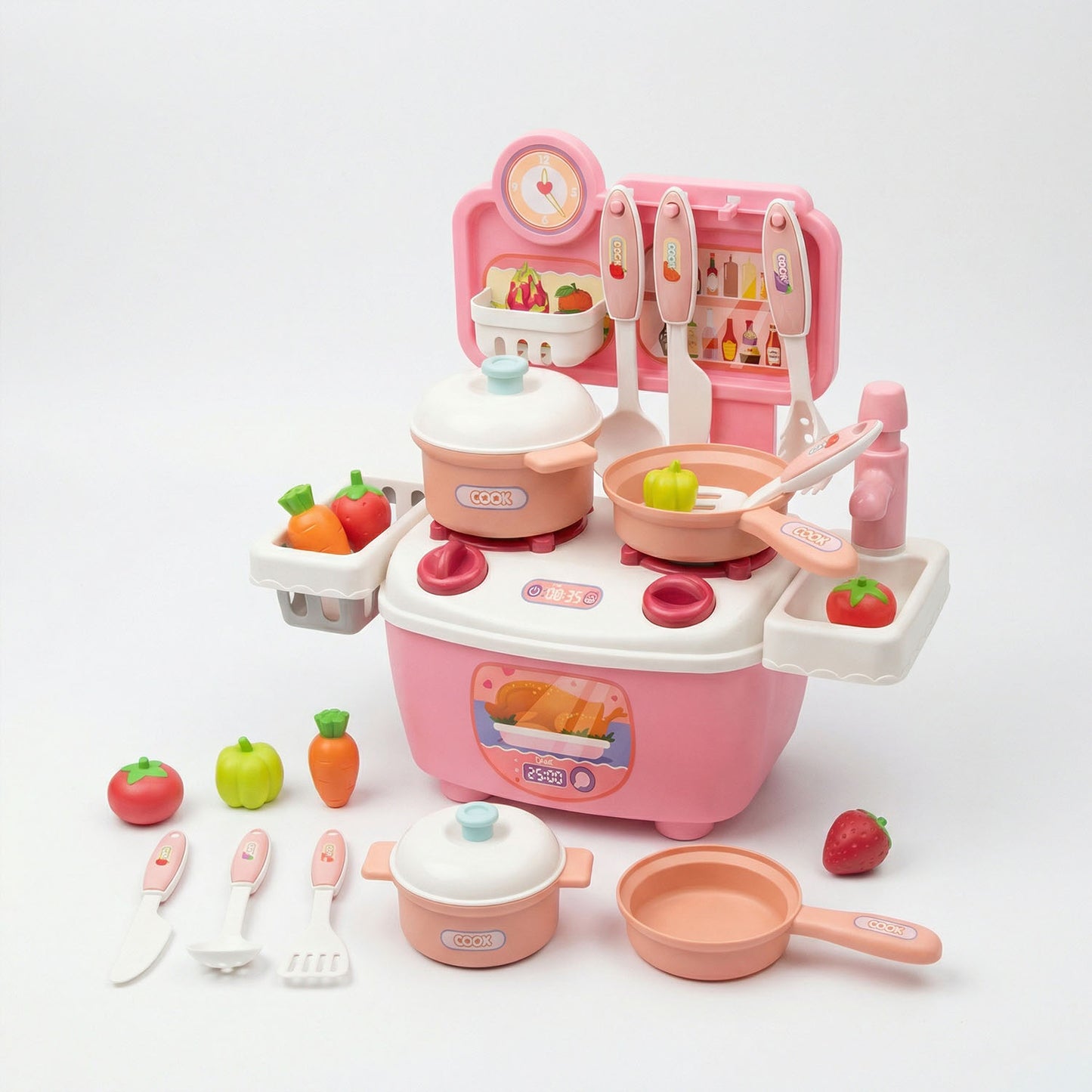 Mini Dream Kitchen Playset for Kids – Pink Toy Kitchen with 10 Accessories | Qatar