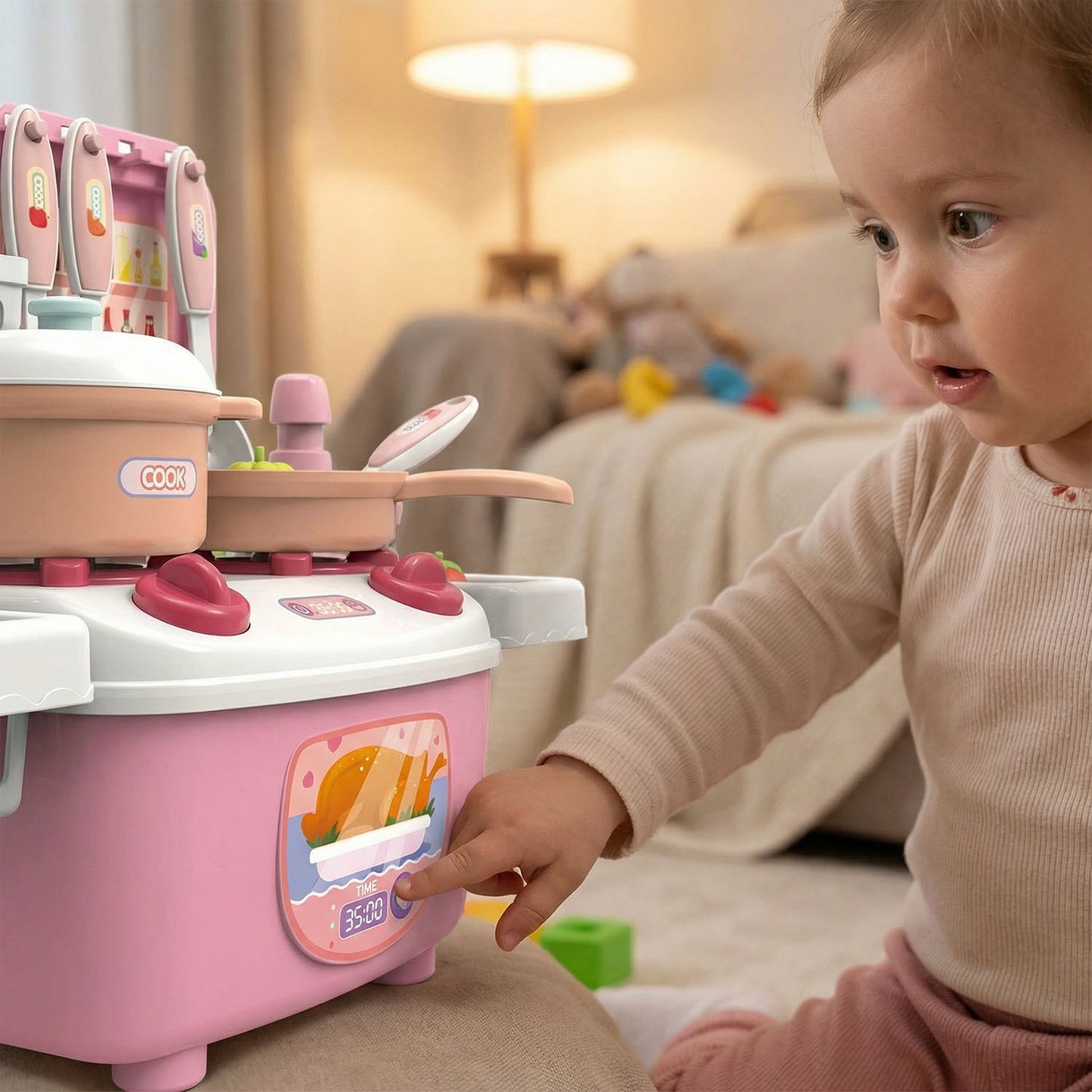 Mini Dream Kitchen Playset for Kids – Pink Toy Kitchen with 10 Accessories | Qatar