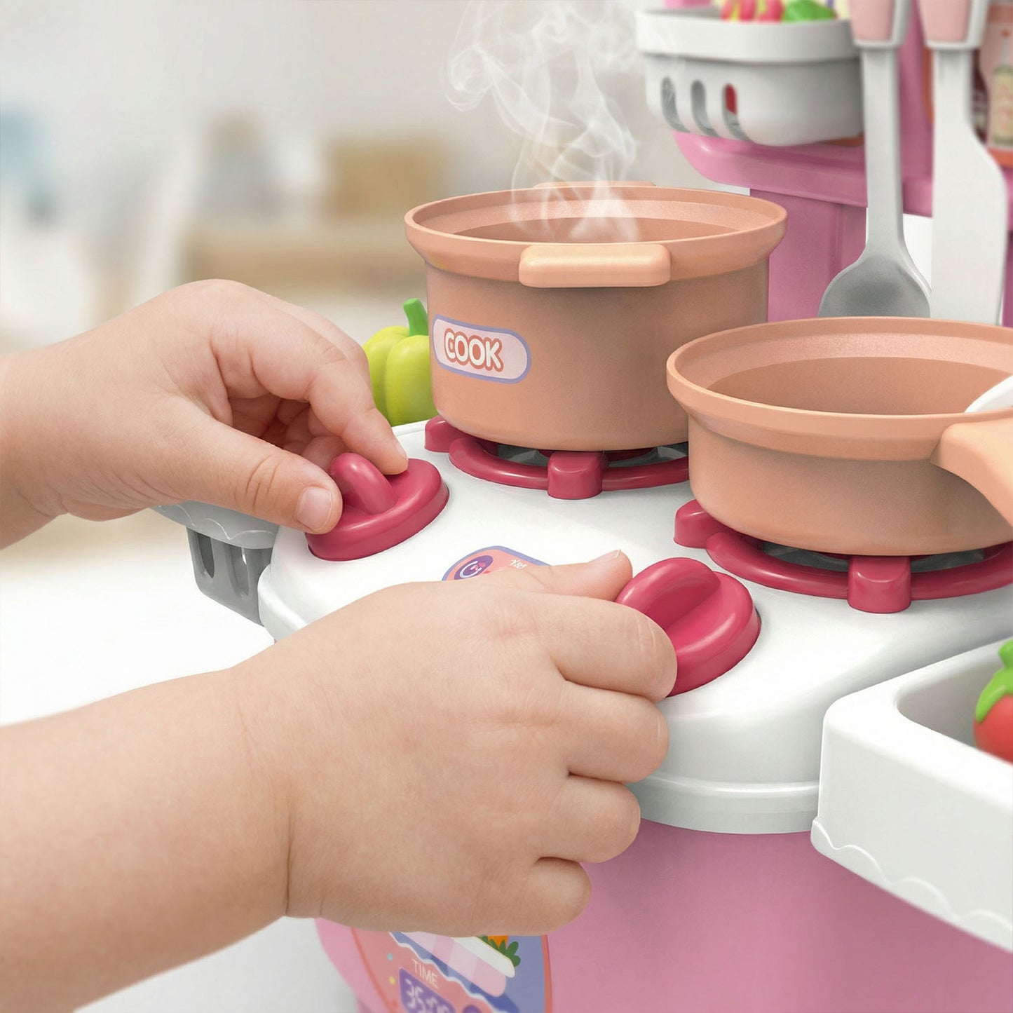 Mini Dream Kitchen Playset for Kids – Pink Toy Kitchen with 10 Accessories | Qatar