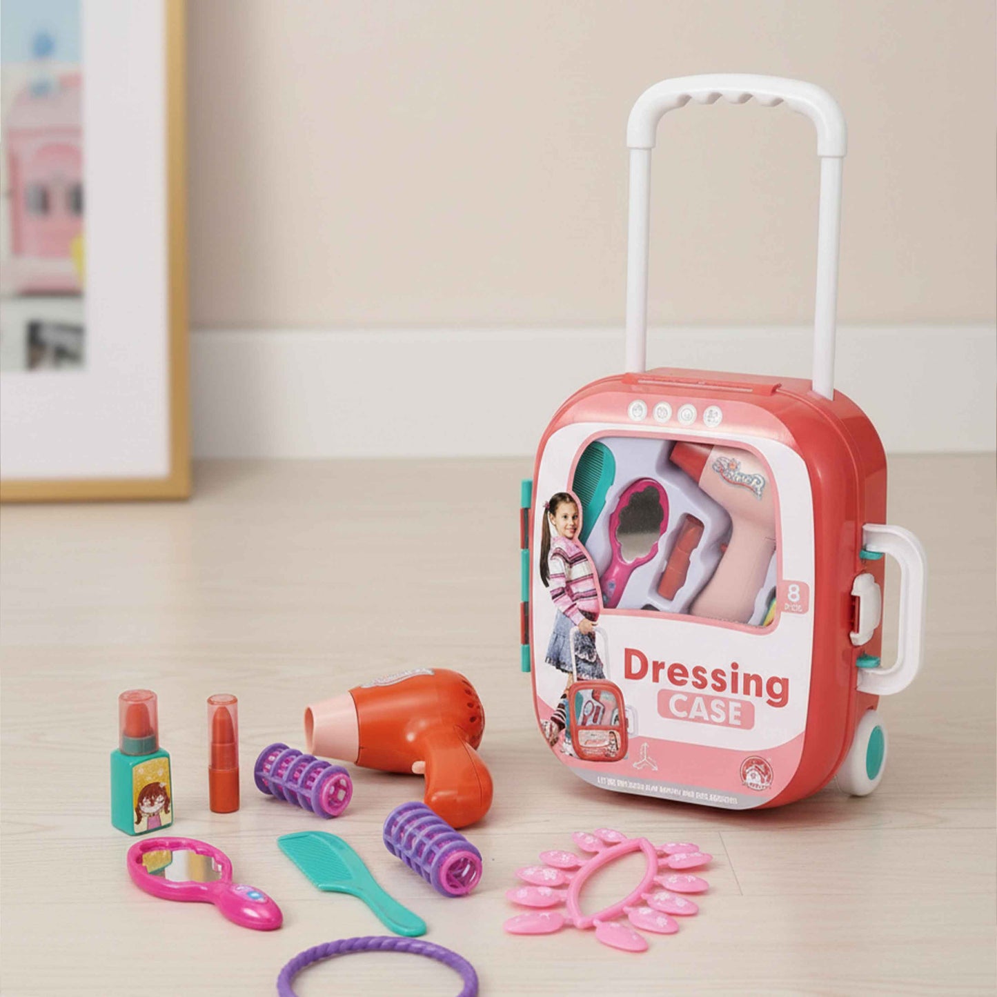 Kids Pretend Play Dressing Case Trolley Set 8pcs