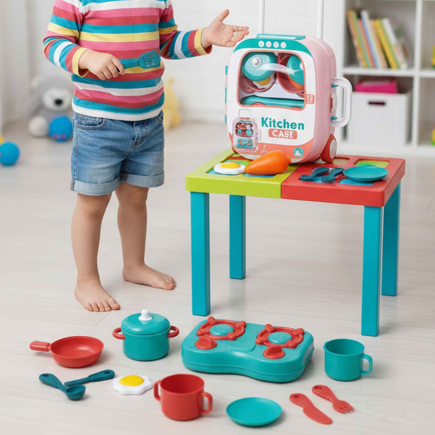 Kids Kitchen Play Set with Luggage Case – 14PCS Cooking Toy Set