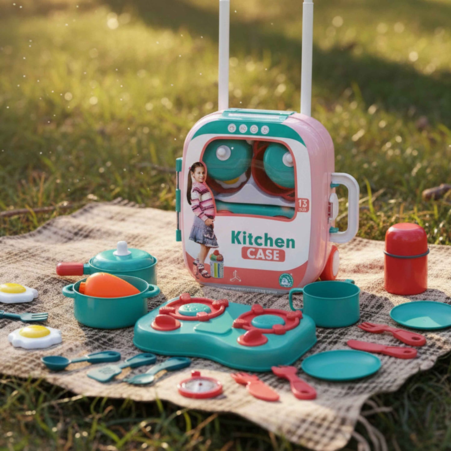 Kids Kitchen Play Set with Luggage Case – 14PCS Cooking Toy Set