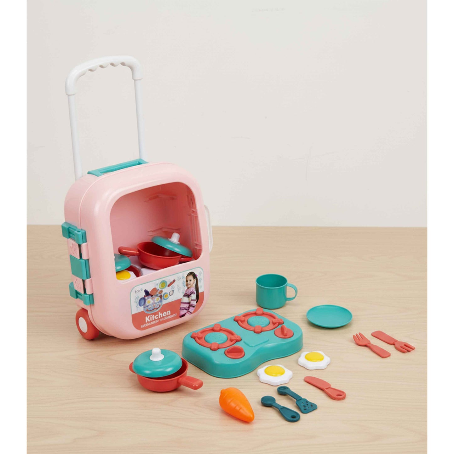 Kids Kitchen Play Set with Luggage Case – 14PCS Cooking Toy Set