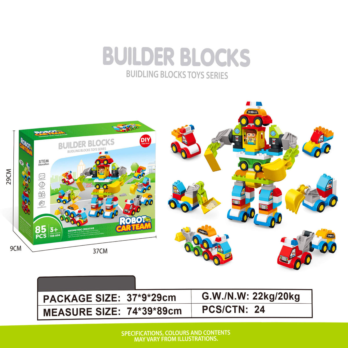 Robot car builder blocks set 85 pcs for kids