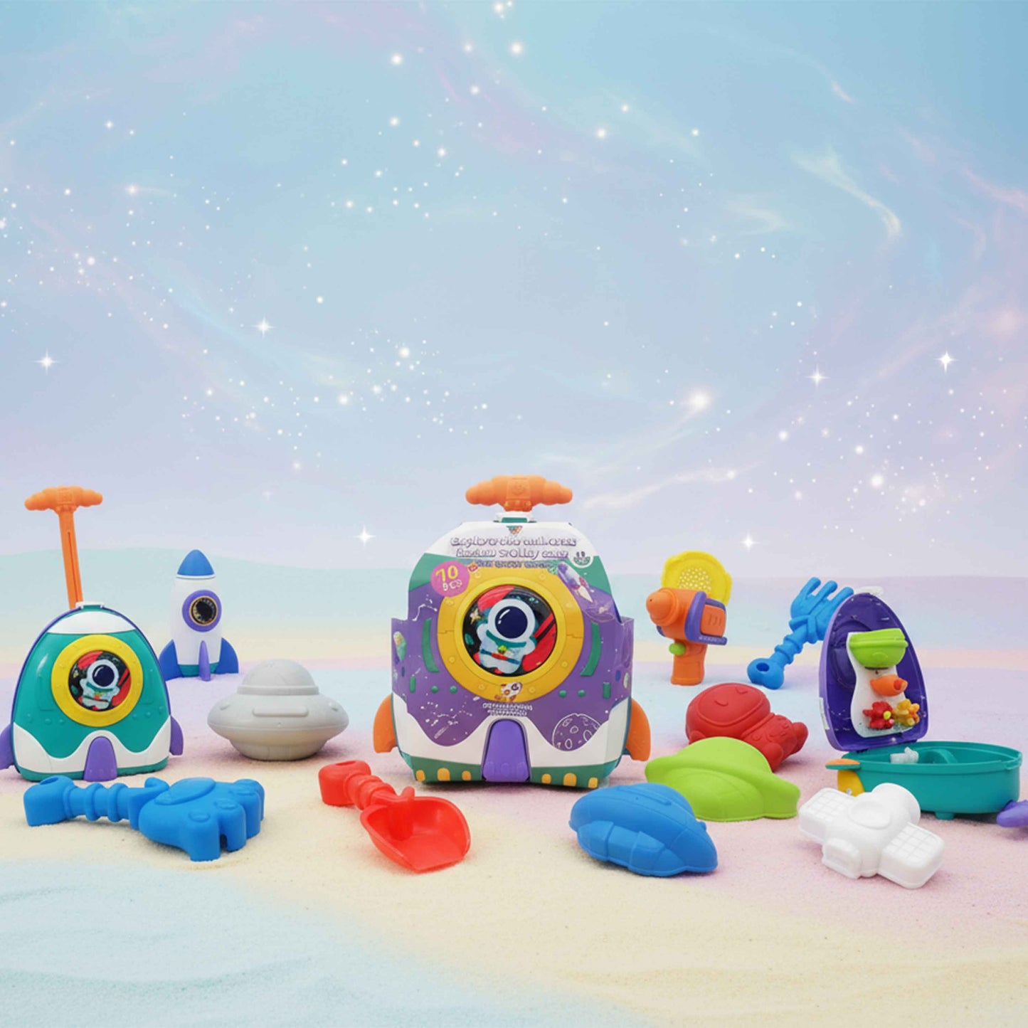 Rocket Space Sand Toy Suitcase Trolley Set – 10pcs