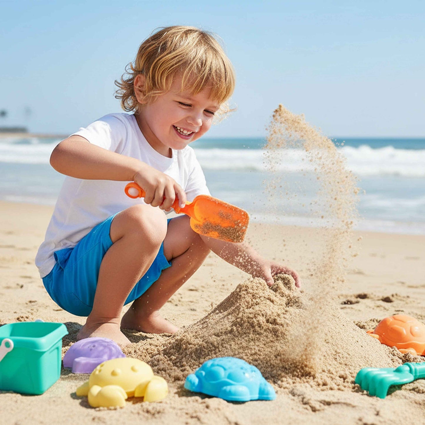 Kids Sand Beach Toy Set with Train Truck – 10pcs (Bucket + Shovel)