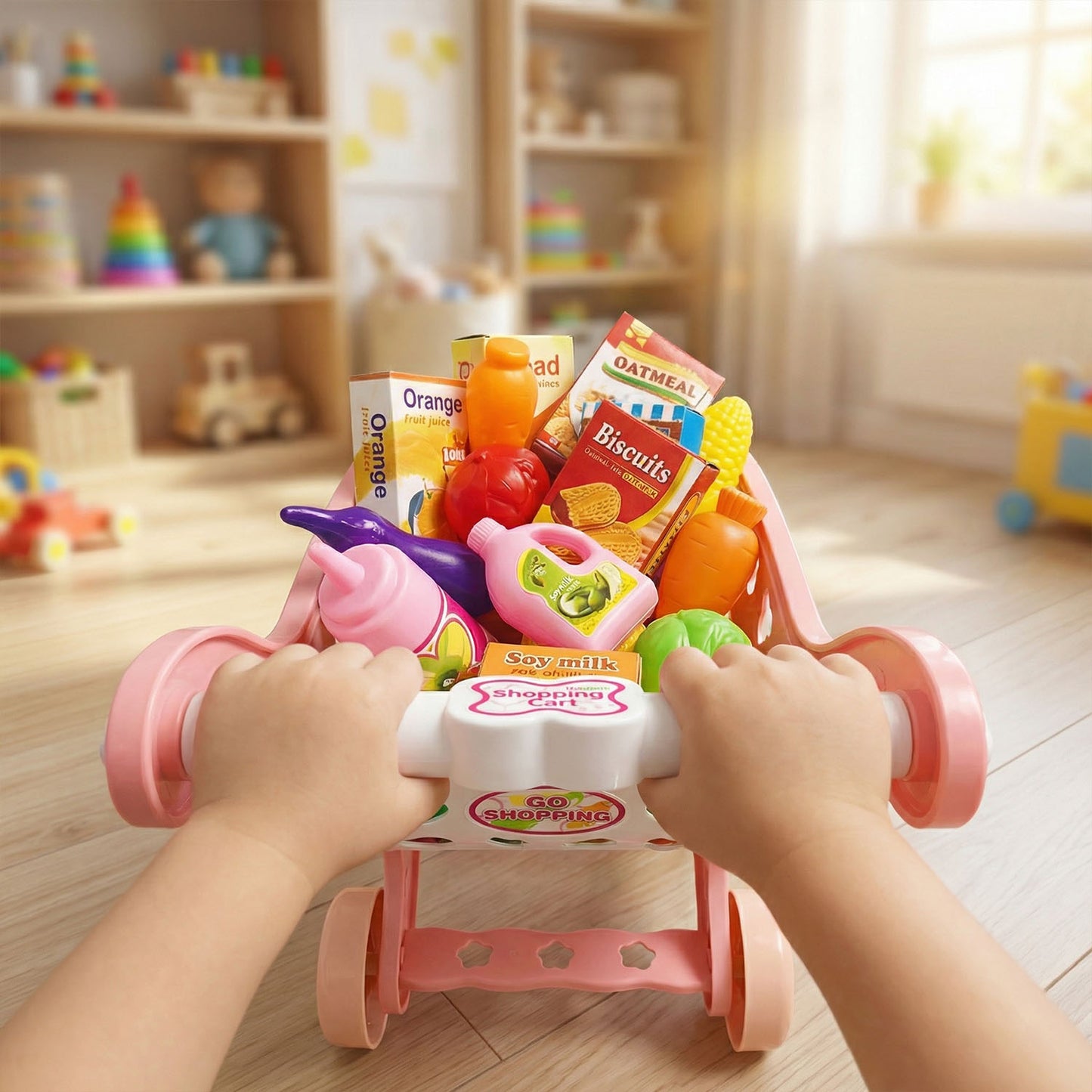 Toddler shopping cart toy for role play and educational play