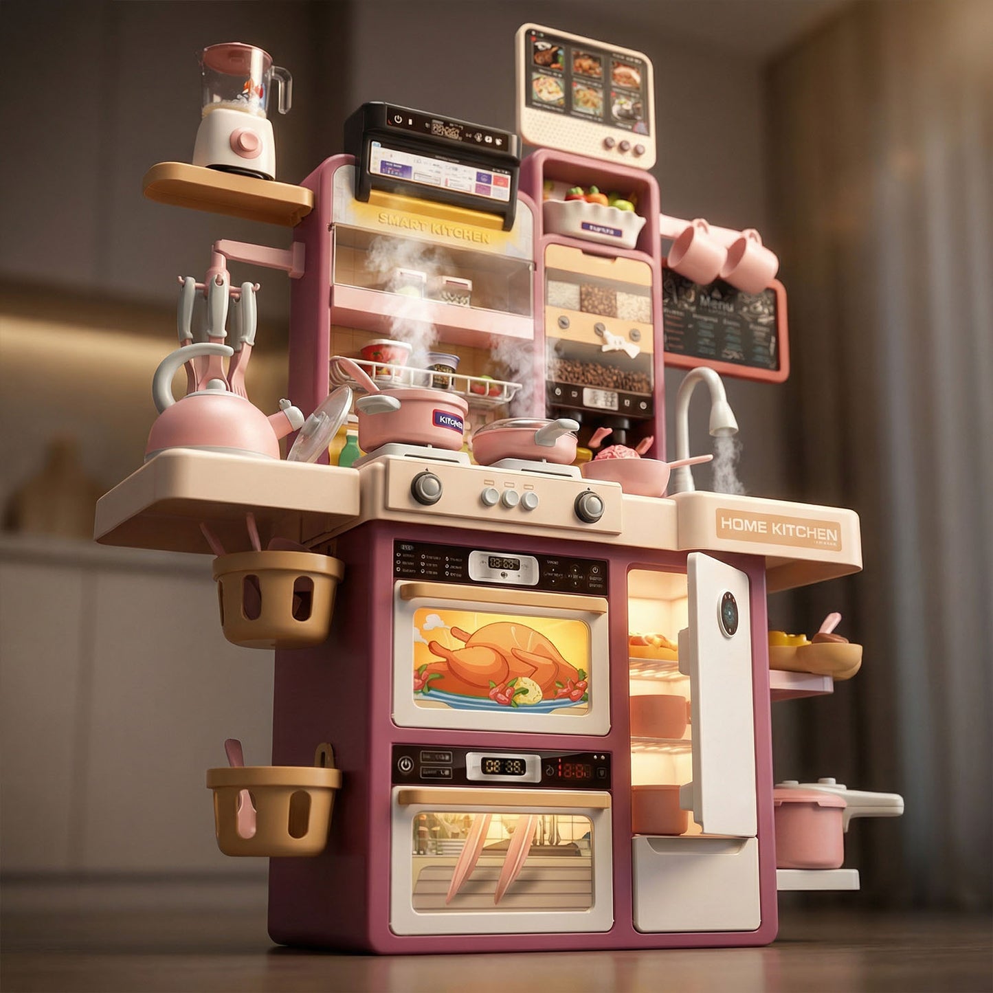 Interactive toy kitchen with accessories