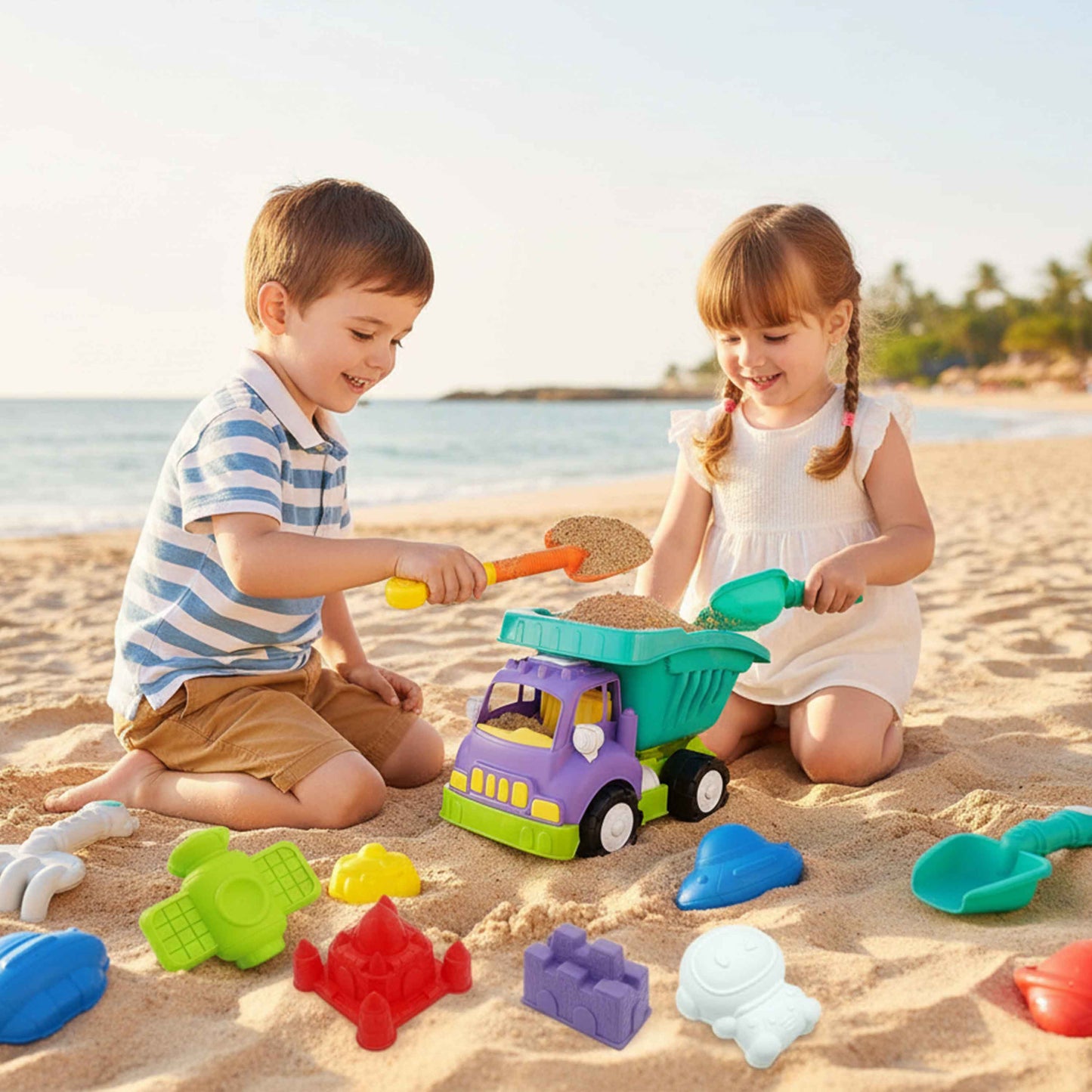 Kids Space Sand Toy Dump Truck Set – 13pcs (Big Truck)