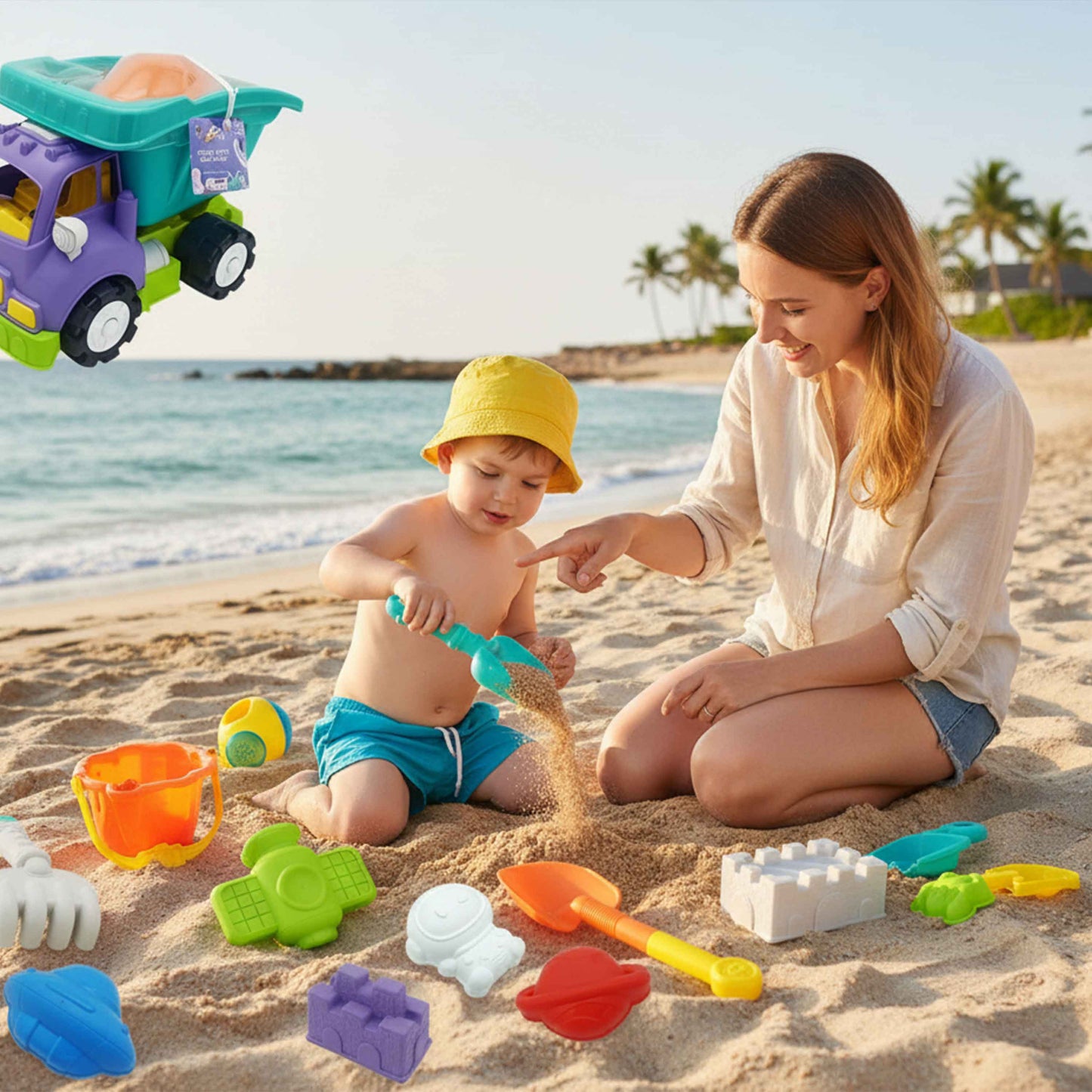 Kids Space Sand Toy Dump Truck Set – 13pcs (Big Truck)