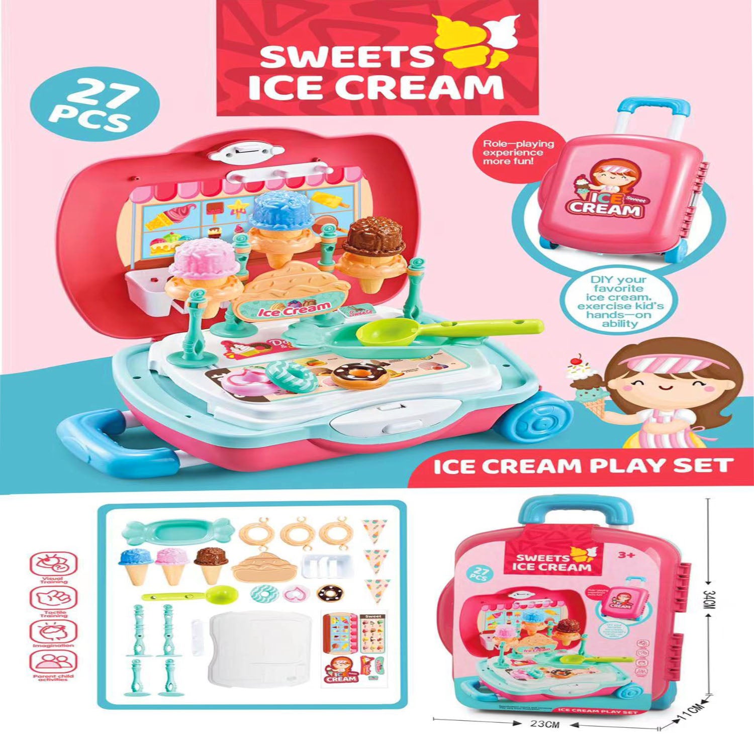 Kids ice cream suitcase play set 27pcs