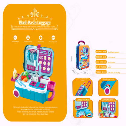 Kids wash basin luggage playset with wheels