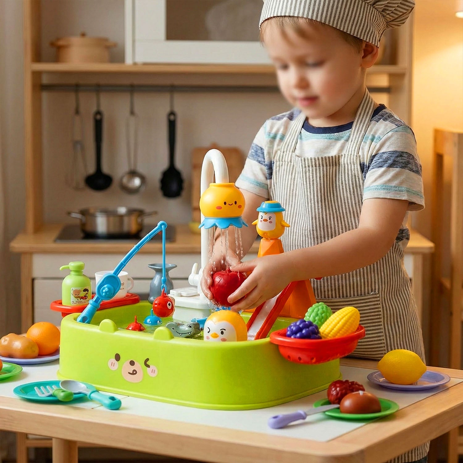 Children water activity play table with faucet
