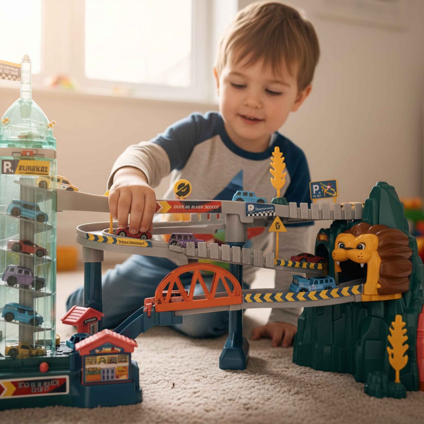 Lion Mountain Adventure Track Car Toy Set – Interactive Playset for Kids