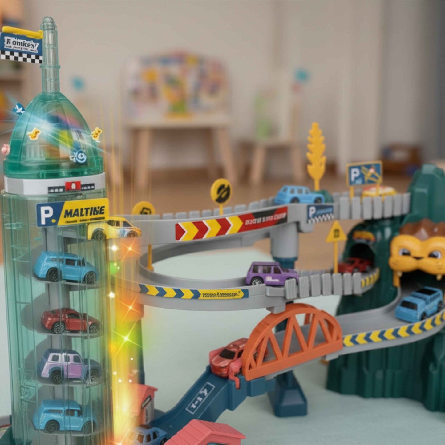 Lion Mountain Adventure Track Car Toy Set – Interactive Playset for Kids