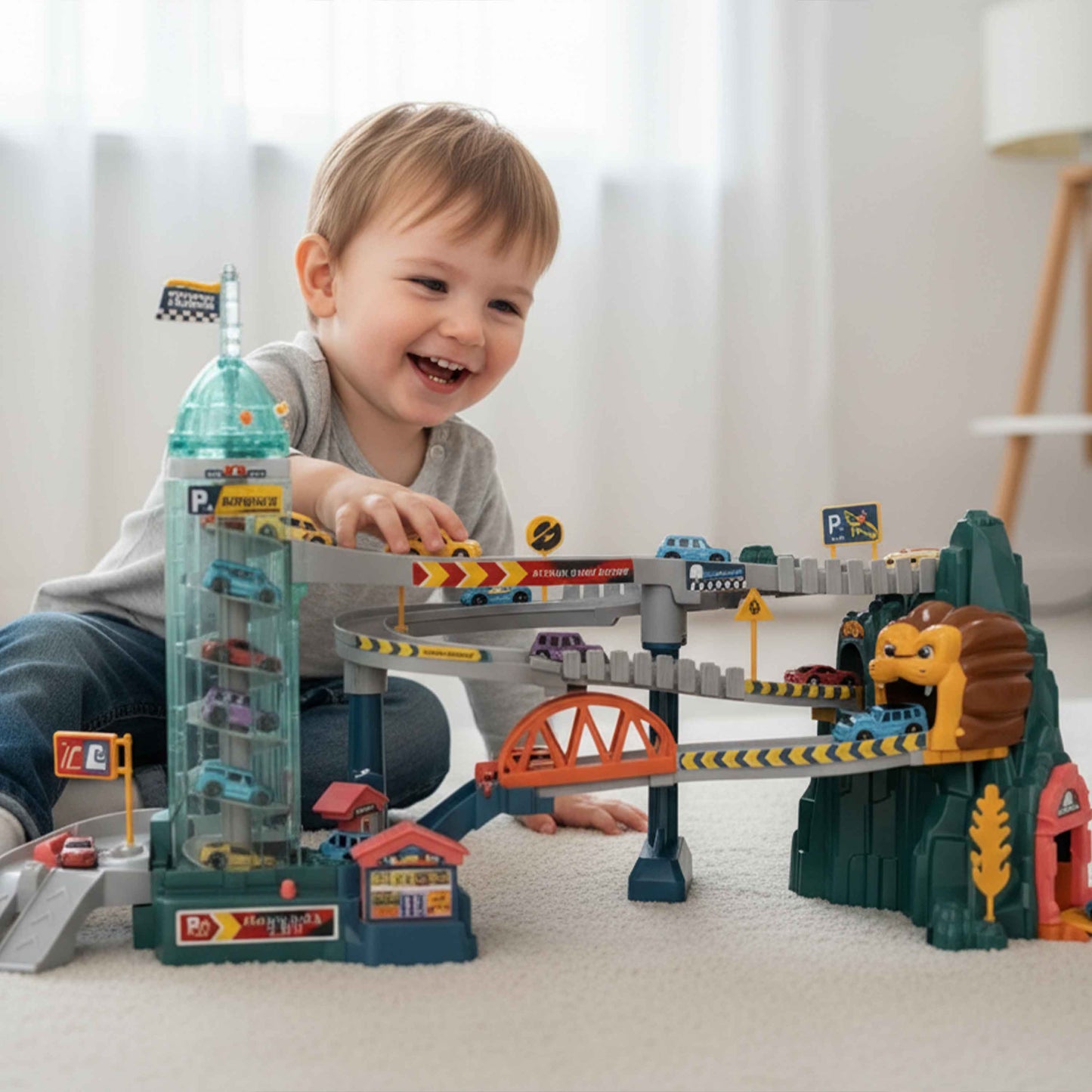 Lion Mountain Adventure Track Car Toy Set – Interactive Playset for Kids