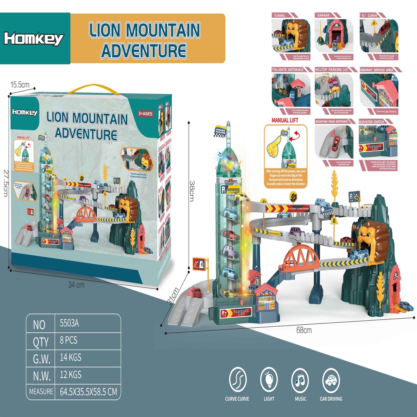 Lion Mountain Adventure Track Car Toy Set – Interactive Playset for Kids
