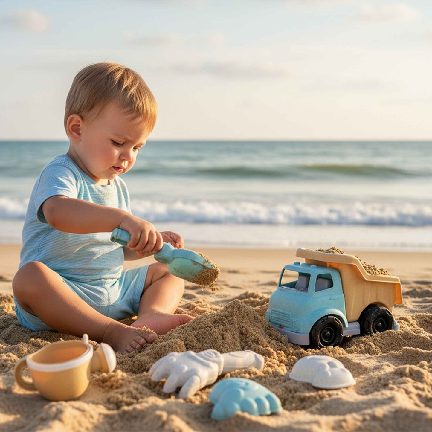 Beach Sand Toys Set: Dump Truck + Shovel + Molds (Kids)
