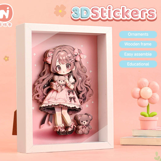 DIY 3D Stereoscopic Illustration with Wooden Frame – Cute Girl Design