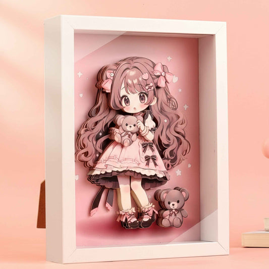 DIY 3D Stereoscopic Illustration with Wooden Frame – Cute Girl Design