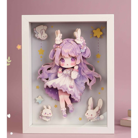 DIY 3D Sticker Frame Art (55PCS) – Cute Bunny Girl Room Decor, Wooden Frame (3+)