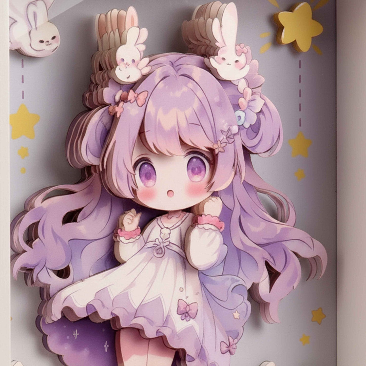 DIY 3D Sticker Frame Art (55PCS) – Cute Bunny Girl Room Decor, Wooden Frame (3+)