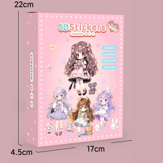 DIY 3D Sticker Frame Art (55PCS) – Cute Bunny Girl Room Decor, Wooden Frame (3+)