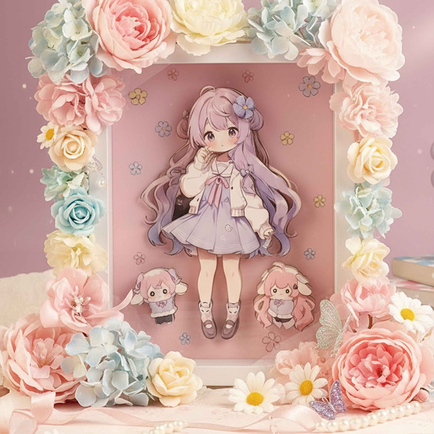 DIY 3D Sticker Frame Art – Lavender Girl (Wooden Frame) 22×17cm, 3+