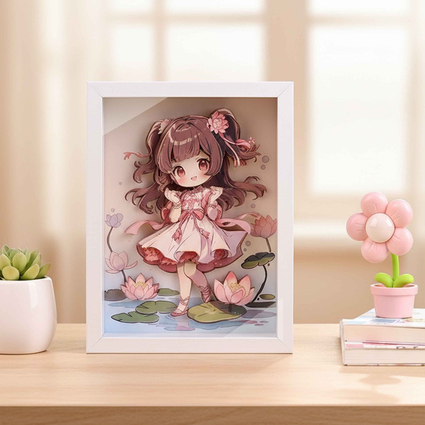 DIY 3D Sticker Frame Art – Lotus Girl (Wooden Frame) 22×17cm, 3+