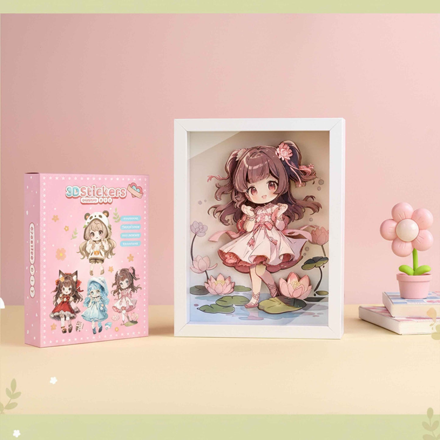 DIY 3D Sticker Frame Art – Lotus Girl (Wooden Frame) 22×17cm, 3+