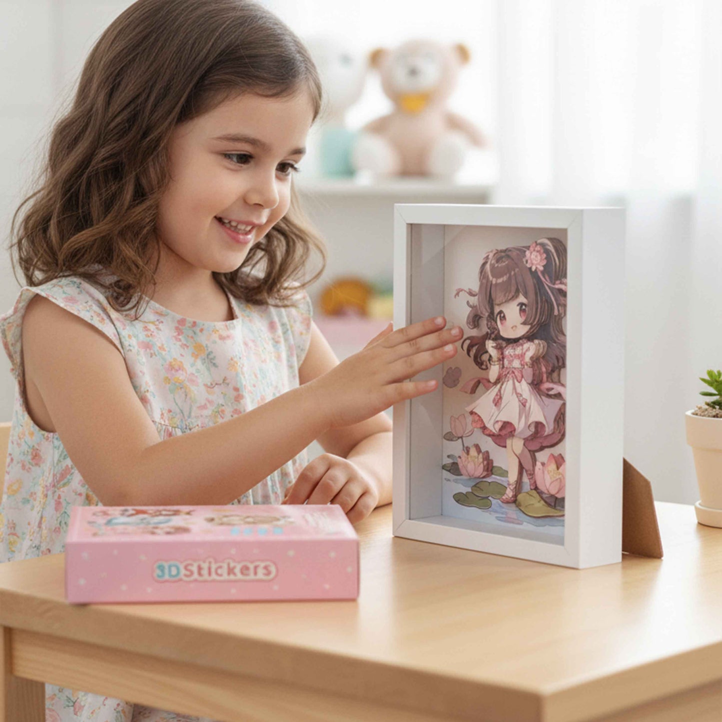 DIY 3D Sticker Frame Art – Lotus Girl (Wooden Frame) 22×17cm, 3+
