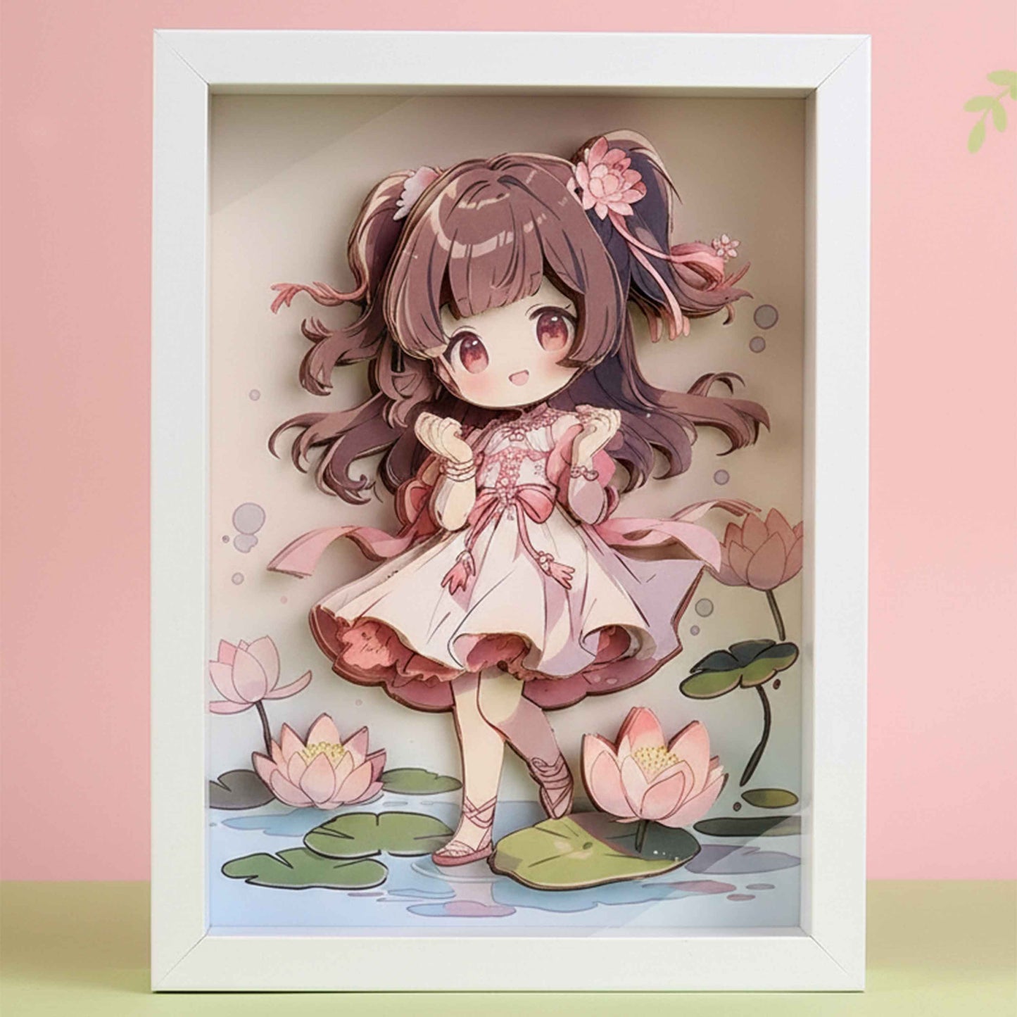 DIY 3D Sticker Frame Art – Lotus Girl (Wooden Frame) 22×17cm, 3+