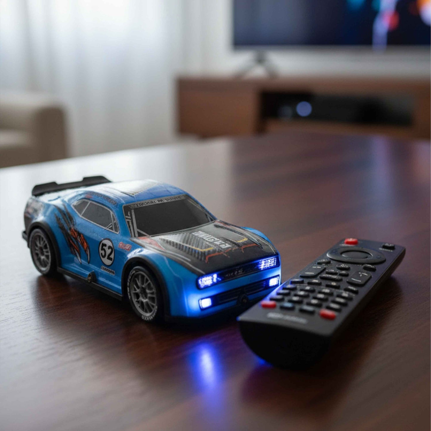 1:22 RC Drift Car 4WD 2.4GHz with LED Lights – USB Rechargeable (Blue/Red or Orange/Teal)