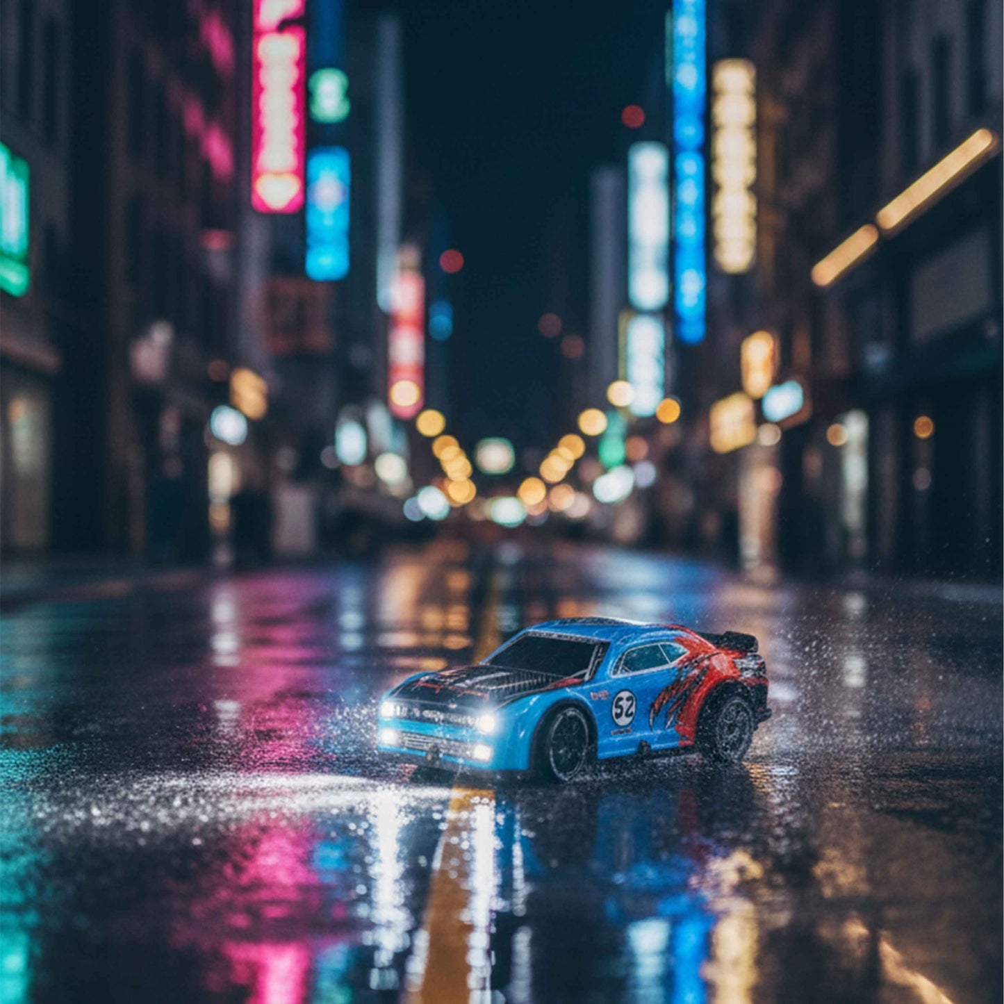 1:22 RC Drift Car 4WD 2.4GHz with LED Lights – USB Rechargeable (Blue/Red or Orange/Teal)