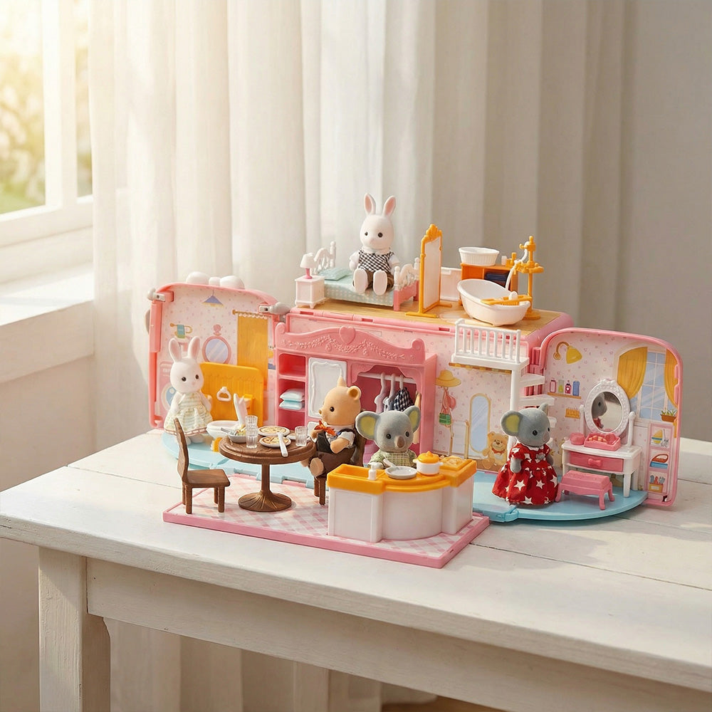 Portable Pretend Play Dollhouse with Figures & Furniture