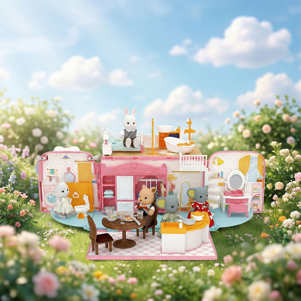 Portable Pretend Play Dollhouse with Figures & Furniture
