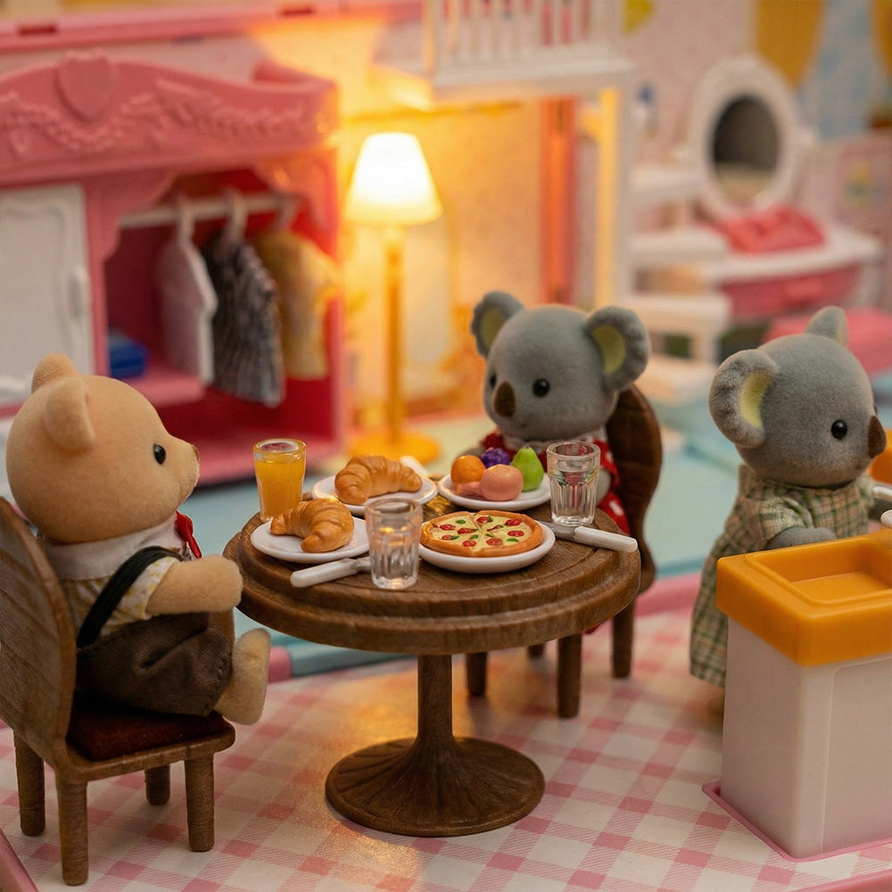 Portable pretend play dollhouse with figures