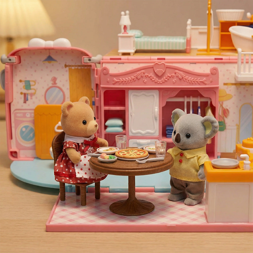Portable Pretend Play Dollhouse with Figures & Furniture
