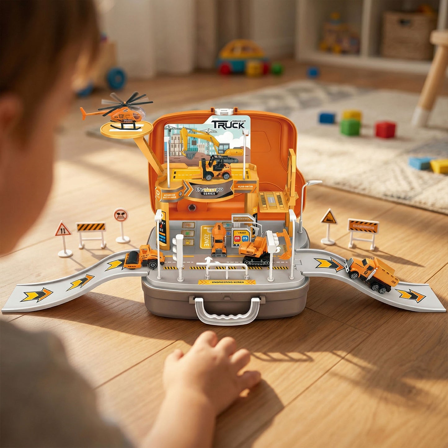 Kids Construction Truck Suitcase Play Set – Engineering Vehicles Playset | Qatar