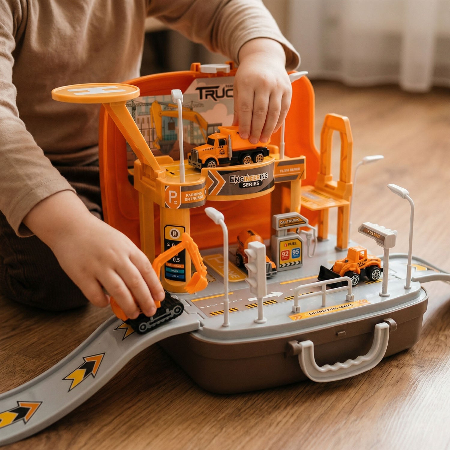 Construction vehicles suitcase playset