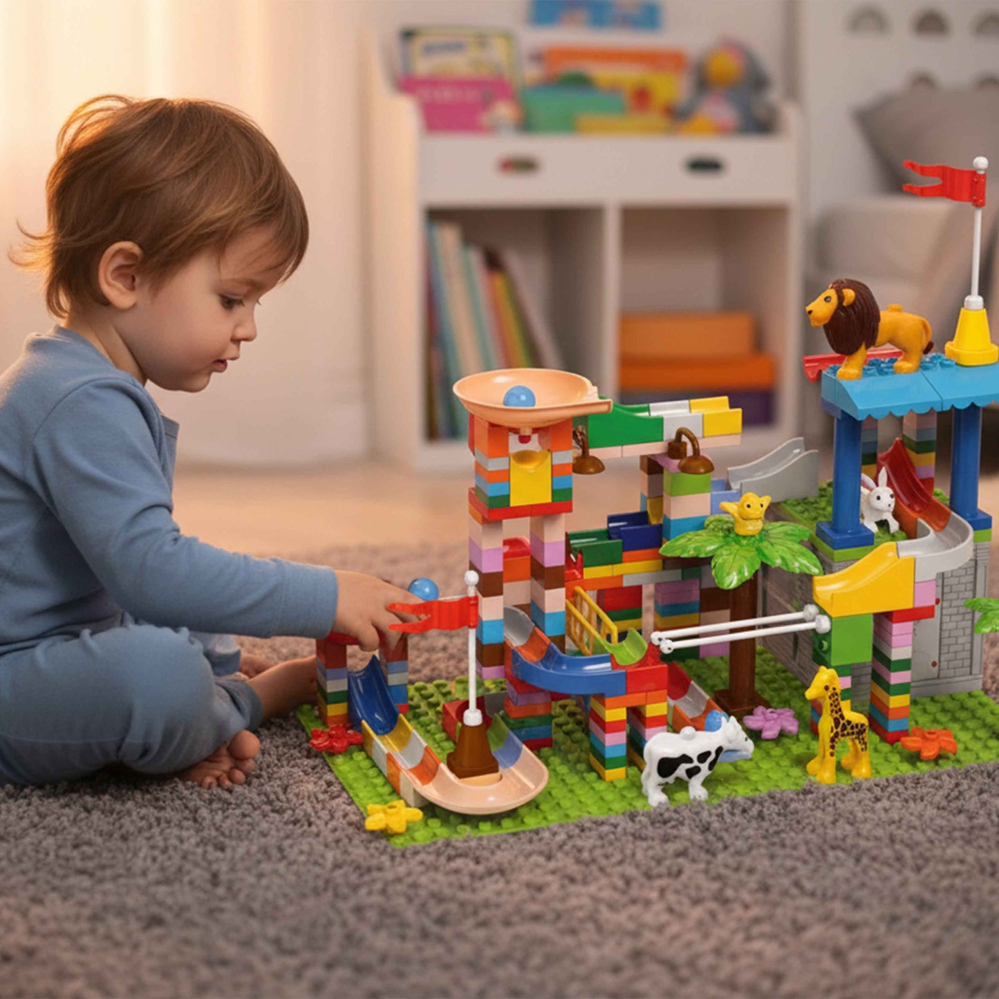 260-Piece Puzzle Building Block Toy Set – Educational Marble Run with Animals