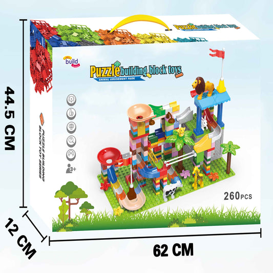 260-Piece Puzzle Building Block Toy Set – Educational Marble Run with Animals