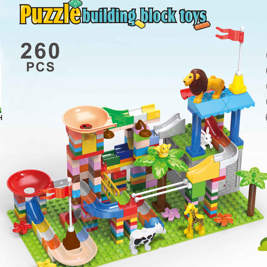 260-Piece Puzzle Building Block Toy Set – Educational Marble Run with Animals