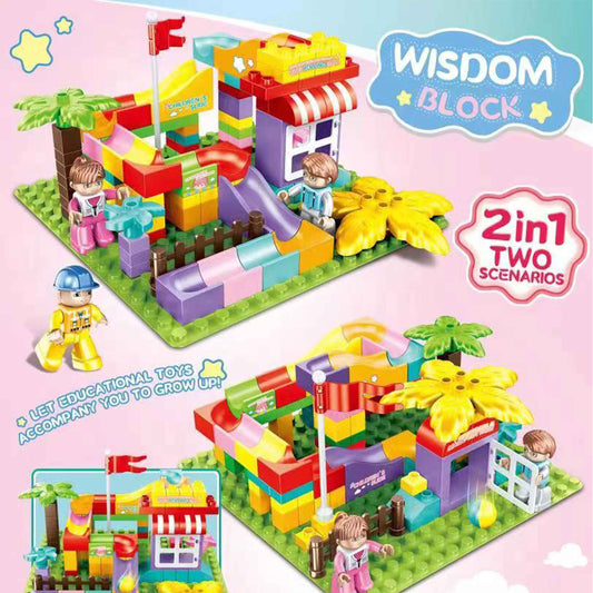 WISDOM BLOCK 2-in-1 Playground Slide Building Blocks Set (Two Scenarios)
